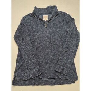 FatFace Sweater Mens Medium Blue Striped 1/4 Zip Mock Neck Cotton Knit Pullover